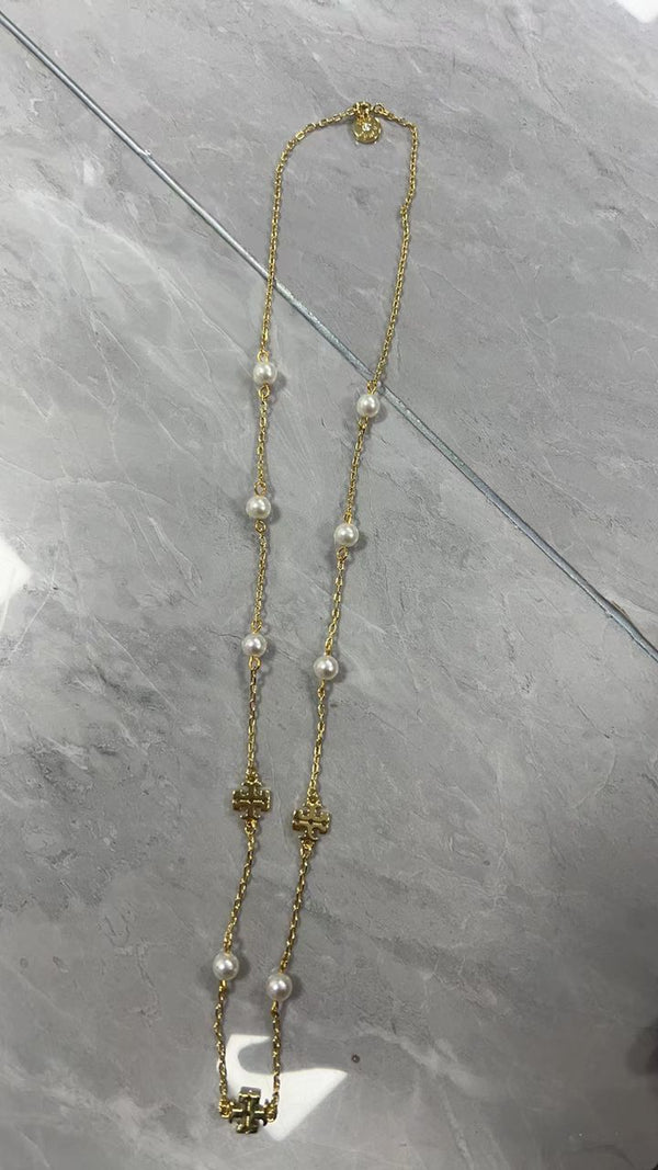 TORY BURCH LONG KIRA PEARL NECKLACE