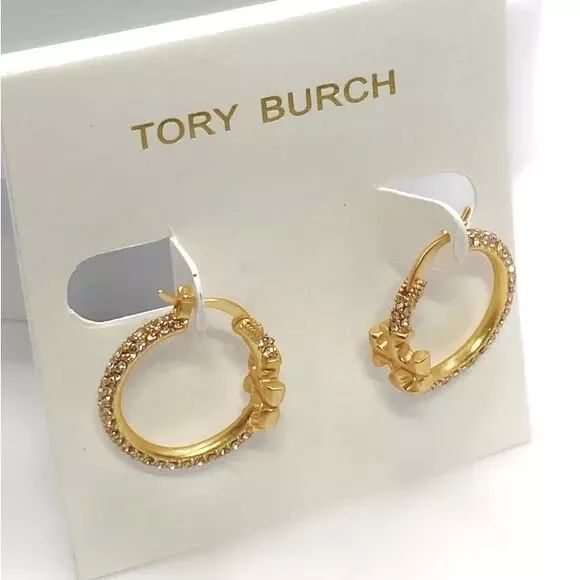 TORY BURCH SMALL PAVE HOOP EARRINGS